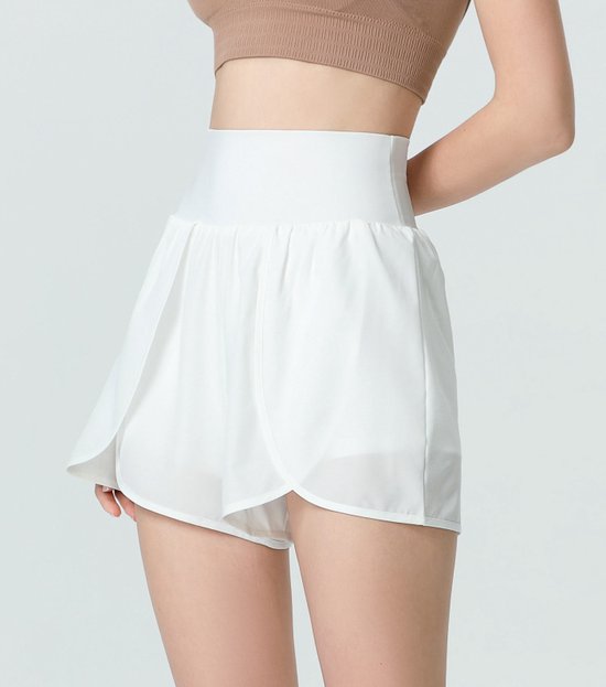 Workout Short Dames - 2 in 1 Ademend - hoge taille Vrouwen - Sport - Anti reflecterend Sportbroek - fitness korte broek - Outdoor - Zomer - Meiden - yoga culottes - Wit Maat L van Merkloos — afbeelding 2