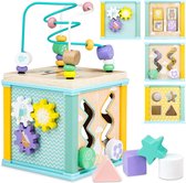 Houten Activiteiten Kubus Speelgoed voor 1-3 Jaar Oud - Kralen Doolhof Vorm Sorteerder Montessori Sensorisch Educatief Speelgoed voor Baby Kinderen - 1e Verjaardagscadeaus voor Jongens Meisje