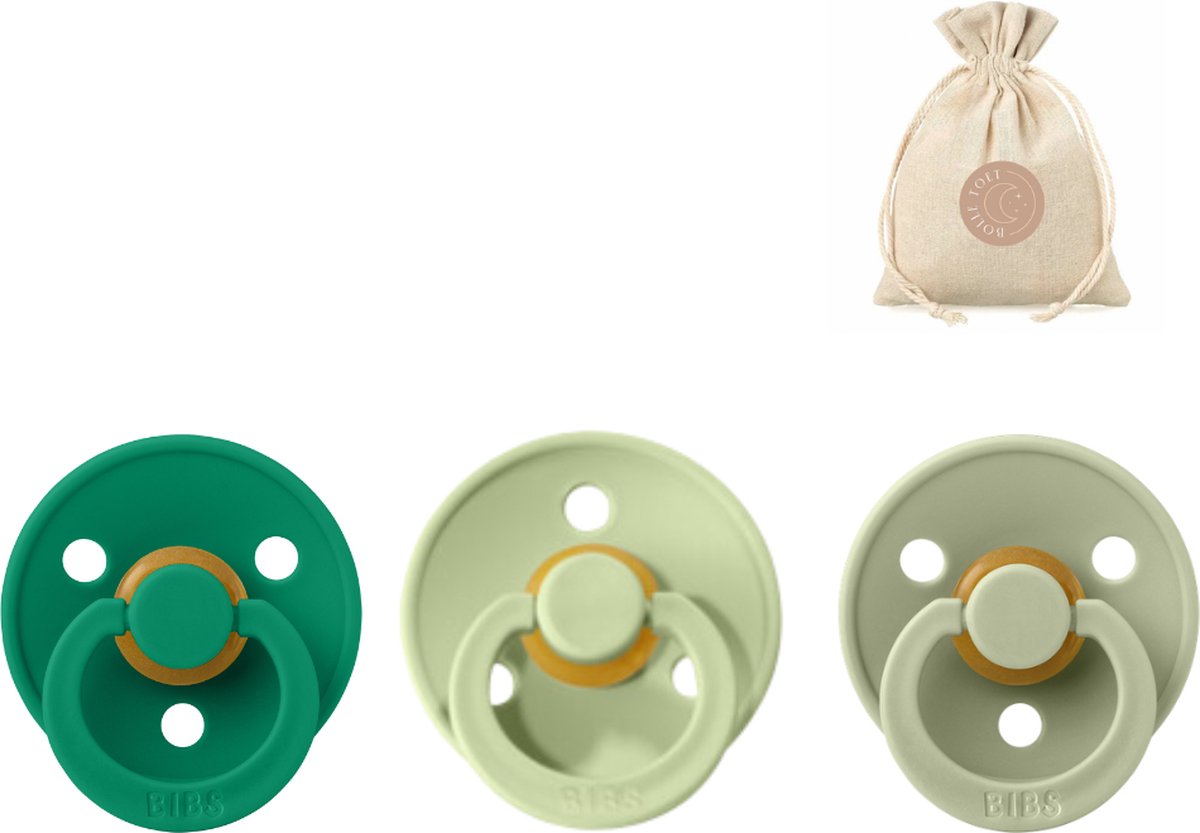 Goedkoopste BIBS fopspenen T1 0-6 maanden - Sage, Evergreen en Pistache BolleToet speenzakje
