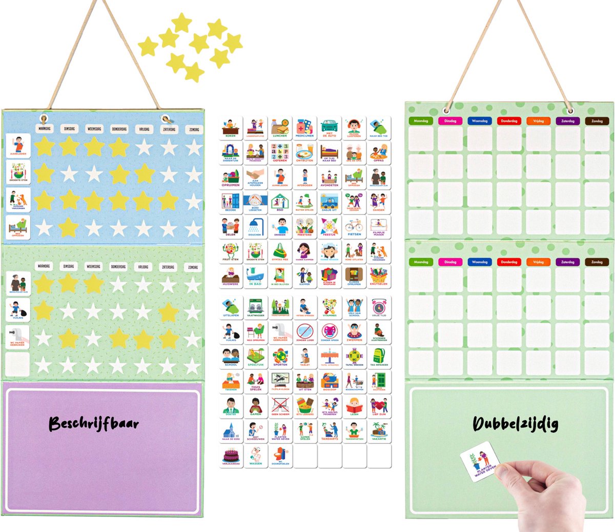 Smarfer - Magnetische pictogrammen - Beloningssysteem en Planbord (2 borden) - 67 x 33,5 cm -Weekplanner kind - gekleurde pictogrammen - dagritme kaarten - autisme planner - magneetjes - whiteboard - beloningskaart - beloningskalender - magneten op Prijzenvolger.com