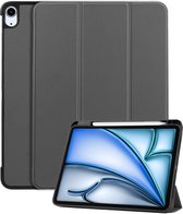 Hoes Geschikt voor iPad Air 2024 (11 inch) Hoes Book Case Hoesje Trifold Cover Met Uitsparing Geschikt voor Apple Pencil - Hoesje Geschikt voor iPad Air 6 (11 inch) Hoesje Bookcase - Grijs