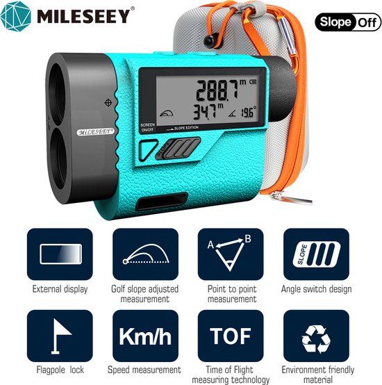 Foto: Mishar mini golf lcd display rangefinder golf golftrainingsmateriaal afstandmeter mini golf lasermeter meetapparatuur 600 meter bereik blauw zwart beschermcase