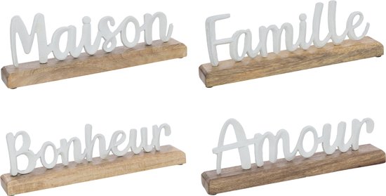 J-Line decoratie Woorden op voet - aluminium/hout - wit - 4 stuks