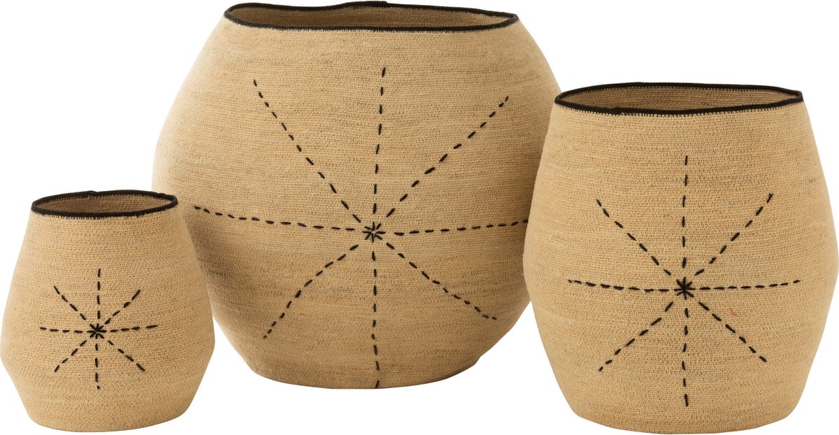 J-line mand stippellijnen - zeegras - naturel/zwart - set van 3