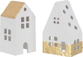 J-Line decoratie Huis - katoen - wit/goud - small - 2 stuks