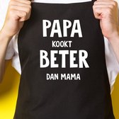 Zwart keukenschort / BBQ-schort met tekst | Papa kookt beter dan mama | Katoen - One size - Verstelbaar - Wasbaar - Cadeau voor hem - Vaderdag - Gratis verzending