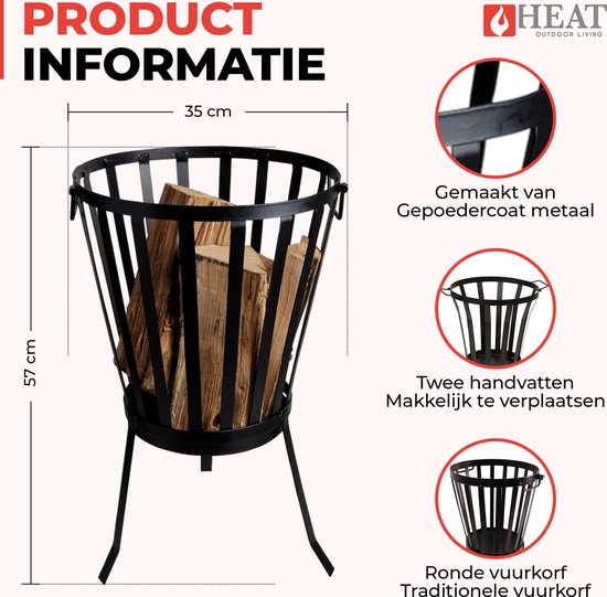 HEAT Vuurkorf Rond Zwart - Vuurkorf voor Buiten - 35x35x57 cm