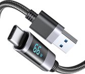 Phreeze USB C naar USB A Kabel met LED Display - 1,2 meter - Snellader & Datasynchronisatie - Oplaadkabel geschikt voor o.a. Samsung, iPhone 15 & iPad - Zwart