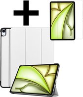 Hoes Geschikt voor iPad Air 2024 (11 inch) Hoes Luxe Hoesje Book Case Met Screenprotector - Hoesje Geschikt voor iPad Air 6 (11 inch) Hoes Cover - Wit