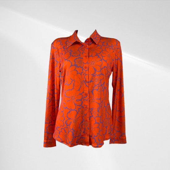 Angelle Milan - Oranje blouse met bloemenpatroon - Travelstof - In 5 maten - Maat L