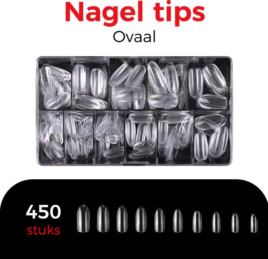Joyage Nagel Tips Transparant Oval - 450 stuks - Nagel tips transparant – Nageltips voor gelnagels – Nagel tips acryl – Transparante nageltips – Transparante nagels – Fake nails clear - Kunstnagels - Nepnagels