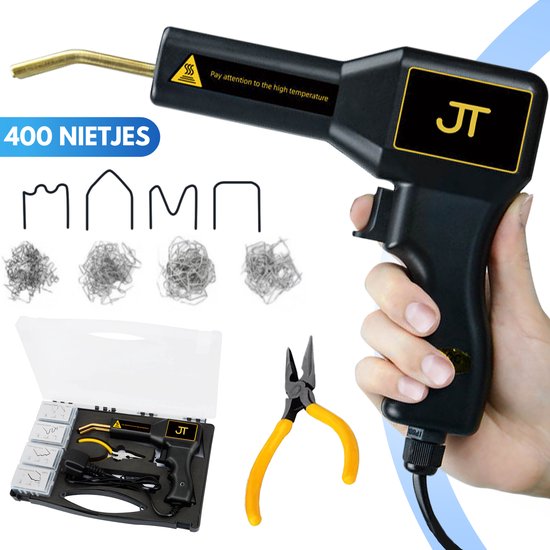 JT Products Plastic Lasapparaat 70 W – Incl 400 Nietjes - Kunststof Lassen – Plastic Nietmachine – Kunstof Soldeerbout – Plastic Reparatieset – Auto Bumper Repareren – Soldeerset – Hot Lasmachine - Welding - Punttang - Koffer