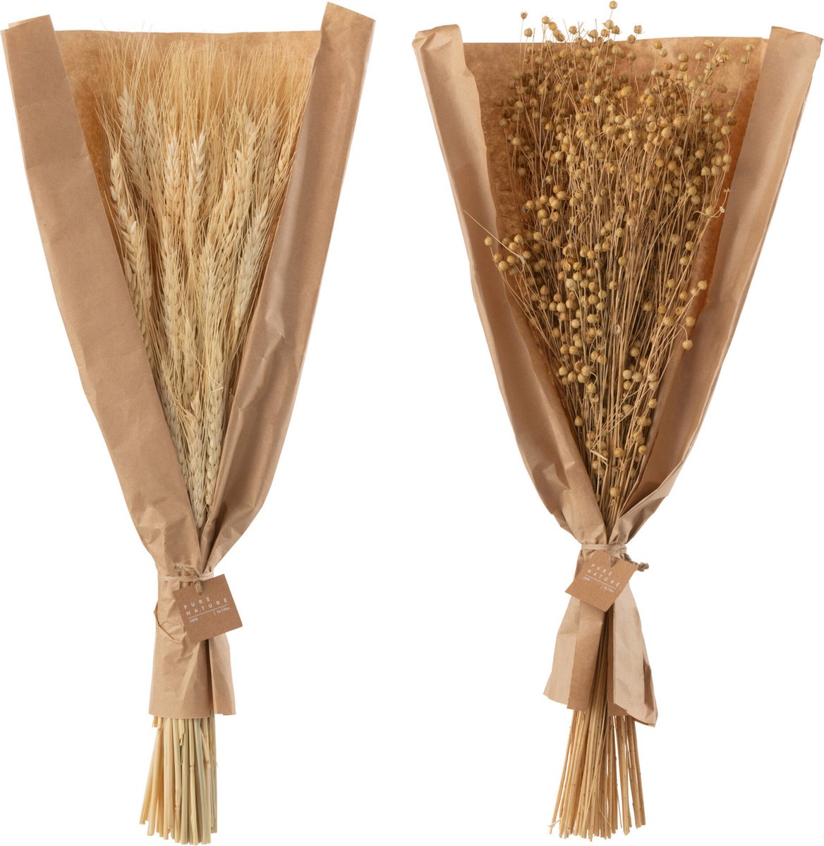 J-Line droogbloemen - Bundel gedroogde Vlas + Tarwe grass - naturel - 2 stuks