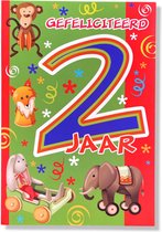 Hoera 2 Jaar! Luxe verjaardagskaart - 12x17cm - Gevouwen Wenskaart inclusief envelop - Leeftijdkaart