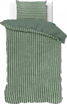 Knuffelzachte teddystof dekbedovertrek Stripes groen - 140x200/220 (eenpersoons) - heerlijk slapen - cosy look - luxe kwaliteit - met handige drukknopen