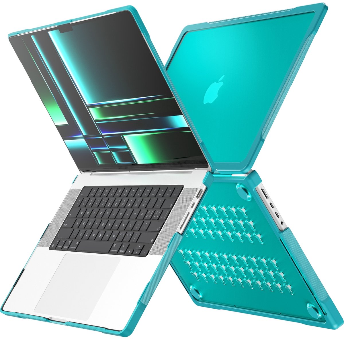 Mobigear Laptophoes geschikt voor Apple MacBook Pro 14 Inch (2021-2024) Hoes Hardshell Laptopcover MacBook Case | Mobigear Shockproof Pro - Groen - Model A2442 / A2779 / A2918 / A2992 / A3401