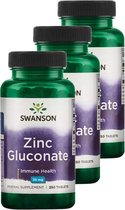 Swanson | Zinc Gluconate | 250 Capsules | 3 stuks | 3 x 250 capsules
