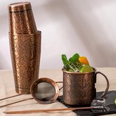 Boston Cocktail Shaker Set | 18-delige barman kit met 3D reliëf ontwerp - Professionele barware set voor cocktailliefhebbers | Handwas - Antiek koper