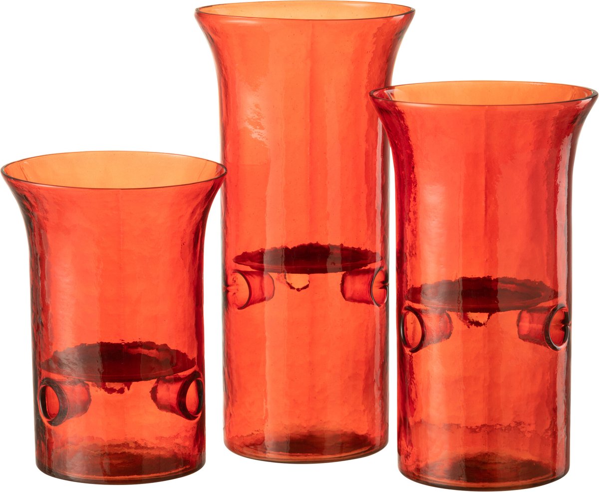 J-Line kaarshouder Bord - glas/metaal - rood - 3 stuks