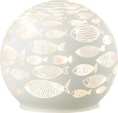 J-Line decoratielamp Bal Vissen - glas - wit - LED lichtjes - medium