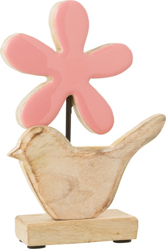 Décoration lapin avec fleur - bois - rose - petit de J-Line.
