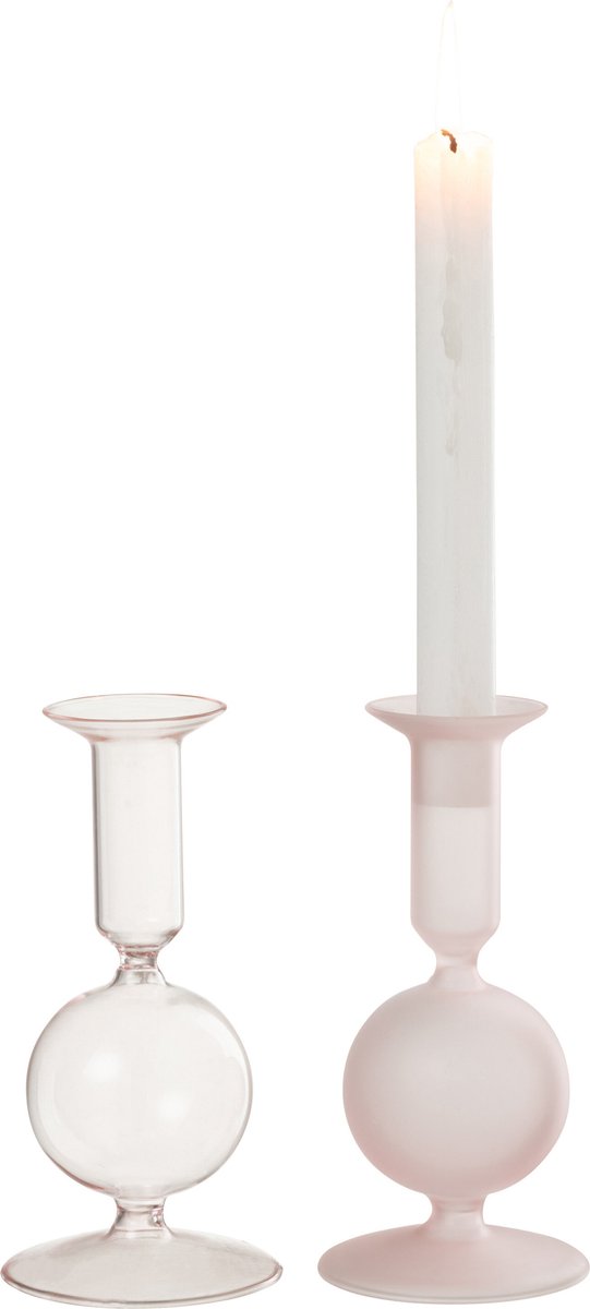 J-Line kaarshouder Bal - glas - transparant/lichtroze - 2 stuks