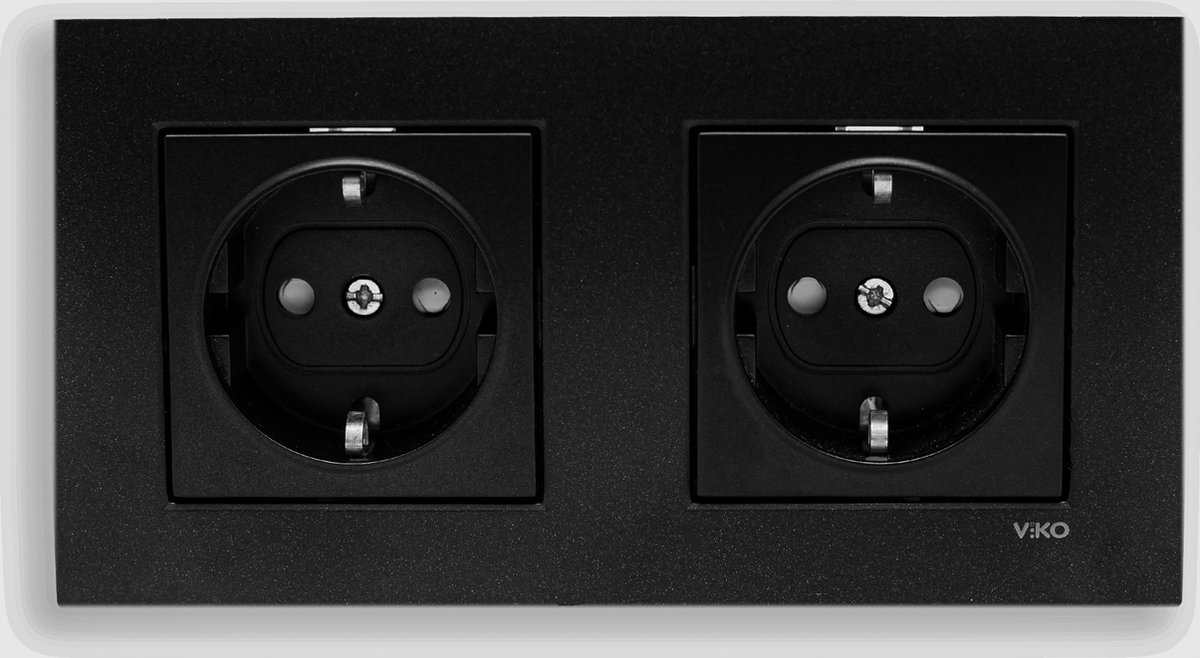 Zwarte Wandcontactdoos Stopcontact Inbouw Panasonic Viko- 2 Voudig -Met Randaarde-Compleet