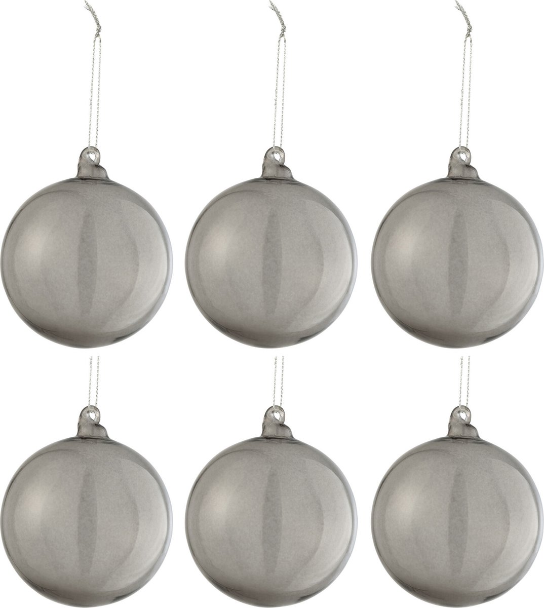 Transparante glazen kerstbal in grijs, klein formaat, verpakt in een doos van 6, van het merk J-Line.