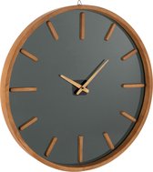 J-Line Rond klok - hout & glas - bruin & zwart - Ø 80 cm - woonaccessoires