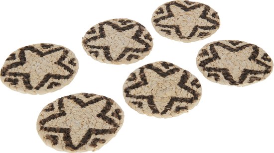 J-Line Rond Ster onderzetter - jute - naturel & bruin - 6 stuks - woonaccessoires