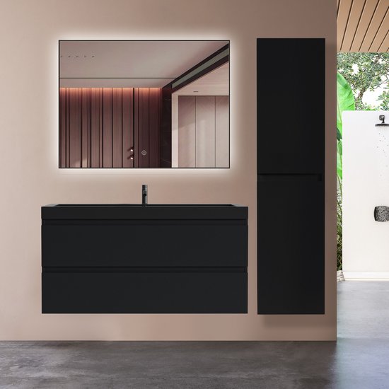 LOMAZOO Ensemble de meuble de salle de bain Zwart Mat 100 cm - Ensemble de meuble de salle de bain - Meuble vasque - Meuble de salle de bain haut [AVALON]