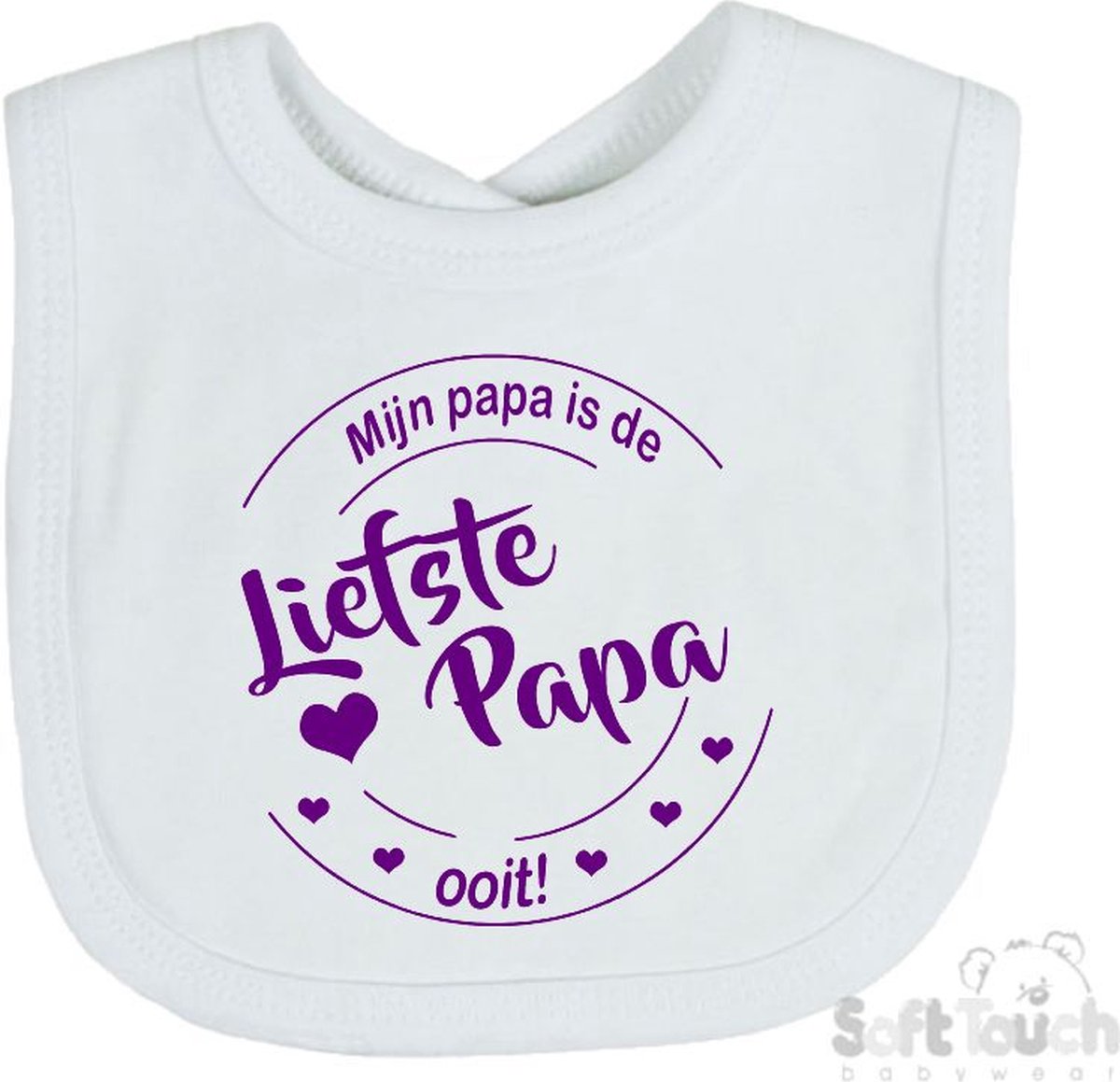Goedkoopste Soft Touch Slabber Slabbetje Slab Mijn papa is de liefste papa ooit! Vaderdag Unisex Katoen Wit/paars Maat 33x22 Cm