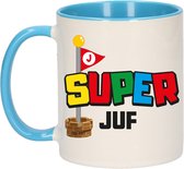 Bellatio Decorations Cadeau koffie/thee mok voor Juf - blauw - super Juf - 300 ml