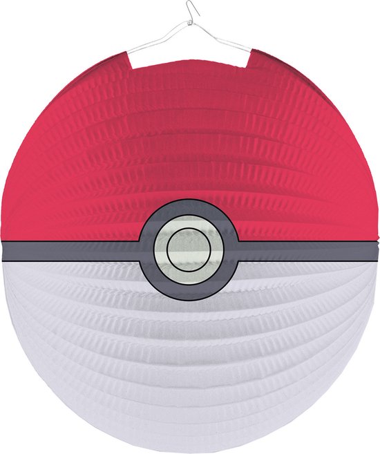 Pokemon lampion - rood - D25 cm - papier - met lampionstokje - 40 cm
