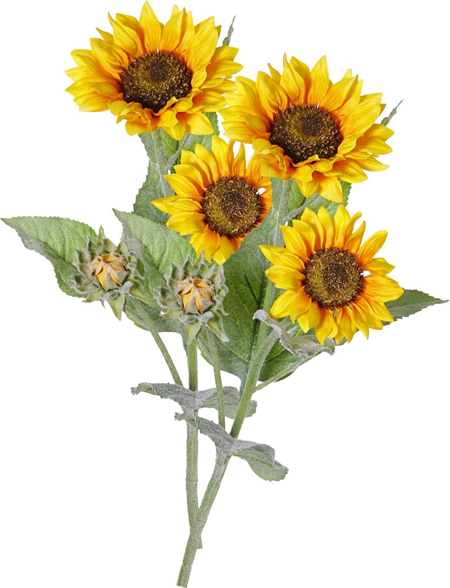 Topart Kunstbloem Zonnebloem tak - 2x - 86 cm - geel - kunst zijdebloem - decoratie bloemen