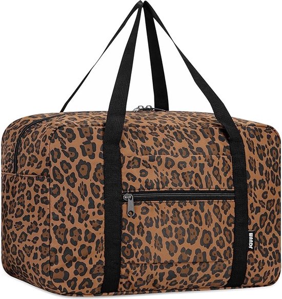 Handbagagetas, voor op het vliegtuig, reistas, klein, opvouwbaar, 40 x 20 x 25 cm, sporttas, ziekenhuistas, weekendtas - panterprint bruin