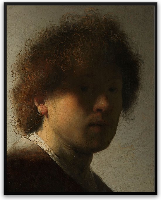 Zelfportret van Rembrandt van Rijn Fotolijst met glas 50 x 70 cm - Prachtige kwaliteit - jarig - verjaardag - kado - Canvas - incl ophangsysteem - Poster - Grappig - cadeau