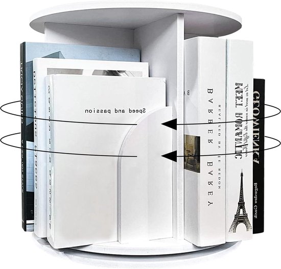 Rotary Boekenplank Hoge Dichtheid Boekenkast Moderne 360° Draaibaar Opslag Display Rack met schot - Wit rotating bookshelf