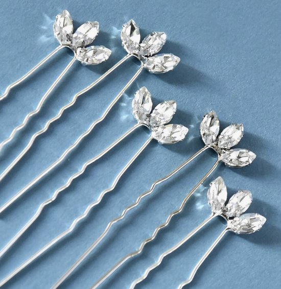 Haarsieraden op zilverkleurige pin versierd met strassteentjes, 5 stuks (huwelijk, communie, cosplay)