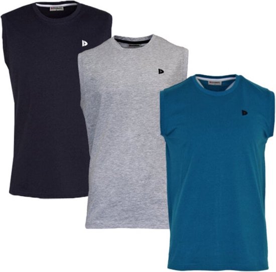 3-Pack Donnay T-shirt zonder mouw (589100) - Sportshirt - Heren - Navy/Grey-marl/Petrol (628) - maat XXL