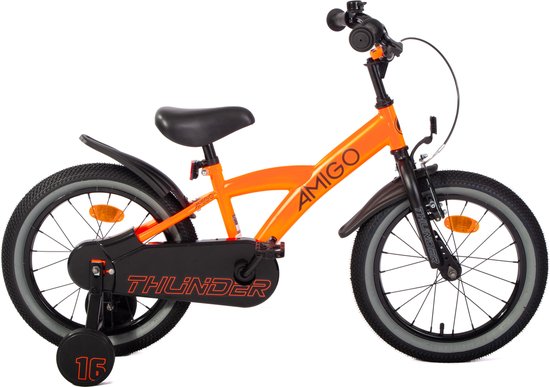 AMIGO Thunder Boys Bicycle 16 pouces - Vélo pour enfants de 4 à 6 ans - 100-115 cm - Avec Roues d'entraînement - Oranje Zwart