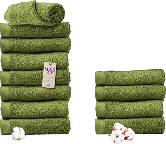 Miss Towels - Hotelhanddoek - Olijfgroen - 50x100 - 8+4 Bundel
