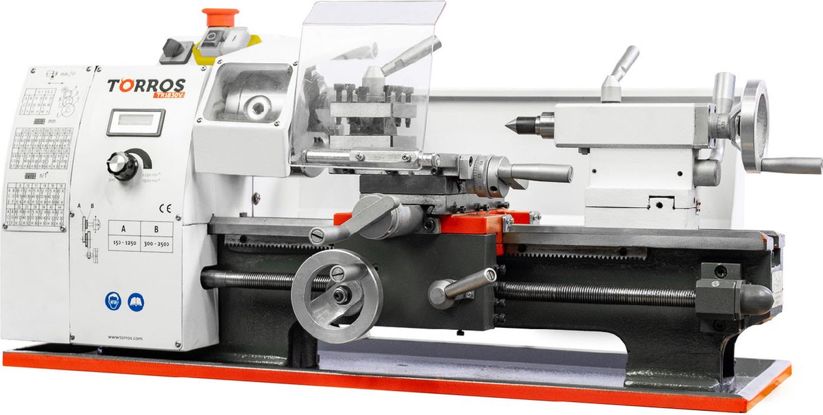 Metaaldraaibank centerhoogte 100 mm centerlengte 300 mm spilboring 21 mm 0,6 kW 230V variabele snelheden Torros TR1830V