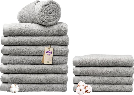 Miss Towels - Hotelhanddoek - Grijs - 70x140 - 8+4 Bundel