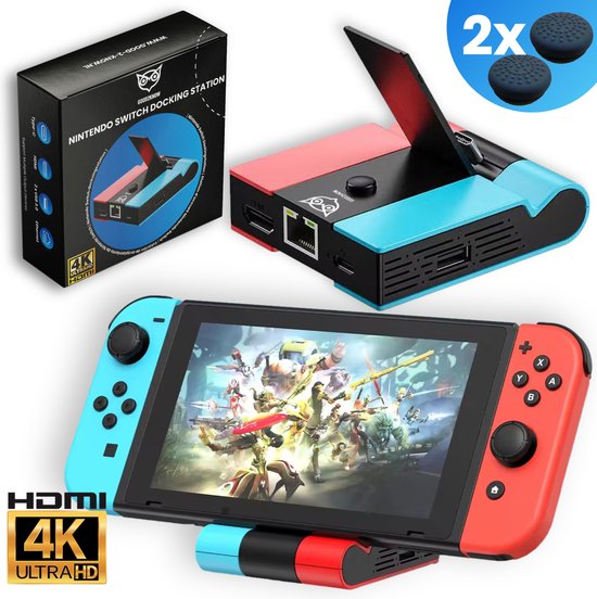 Good2know Nintendo Switch Dock Set - Multifunctioneel 5 in 1 Docking station geschikt voor Switch & OLED - Ultra HD - 4K HDMI - Oplaadstation - TV/Monitor aansluiting voor Schermprojectie - Inclusief thumb grips