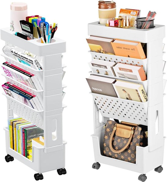 Draaibare boekenkast met meerlaagse capaciteit en beweegbare planken op wielen voor kinderkamer en thuiskantoor rotating bookshelf