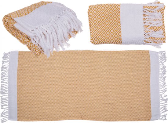 Hamamdoek - Geel / Wit - Premium Fouta Hammamdoek - 80 x 170 cm