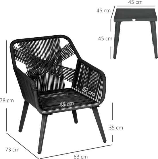 Yaheetech 3-delige zitgroep bistroset tuintafel met 2 stoelen balkonset