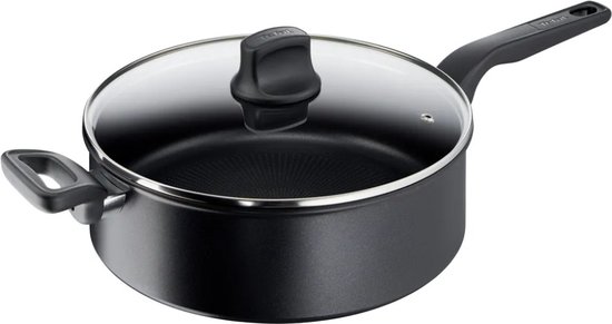 Foto: Tefal hard titanium pro hapjespan met deksel 28cm inductie aluminium zwart