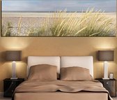 Allernieuwste.nl® Canvas Schilderij Strand & Gras - Kunst - Natuur - Poster - Romantisch - 50 x 150 cm - Kleur